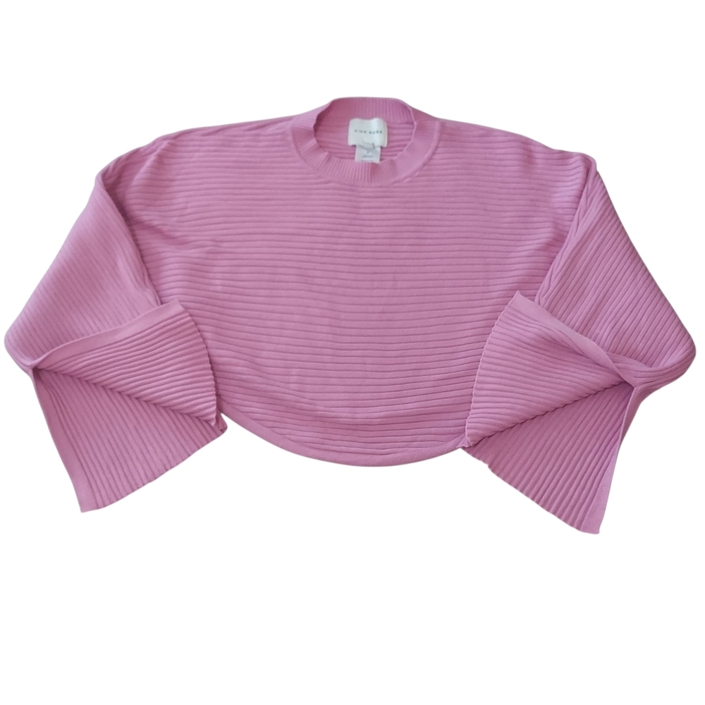 Pink Rose Ribbed Flare Split Sleeve Pink Crop Top Size S